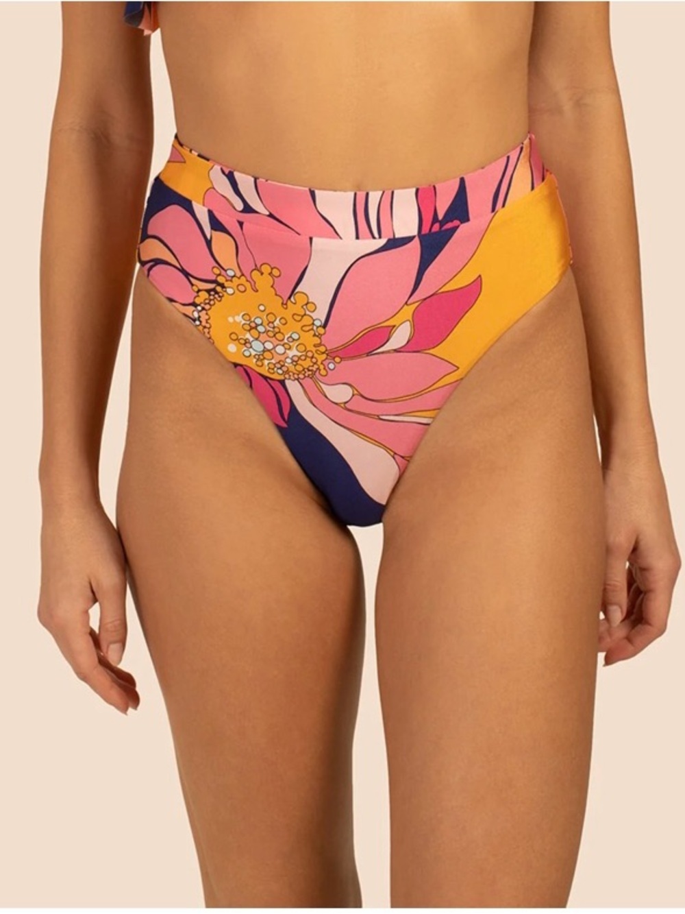 Trina Turk Pink & Yellow Floral High-Waist Bikini Bottom NWT Size 14